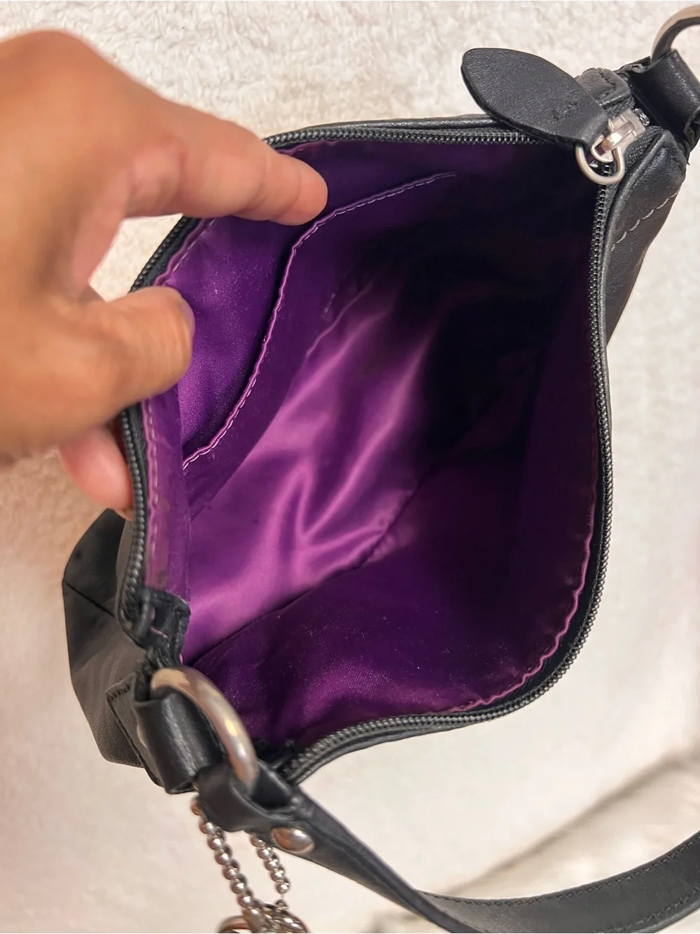 Coach Black Leather Shoulder Bag with Silver Charm - Picture 7 of 9